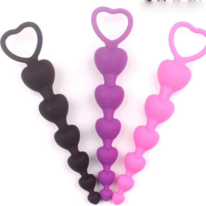 New Heart beads Soft Anal Plug anus Toys Big Balls Silicone G-Spot Stimulating Butt Plugs Adult Sex Couple Sexy