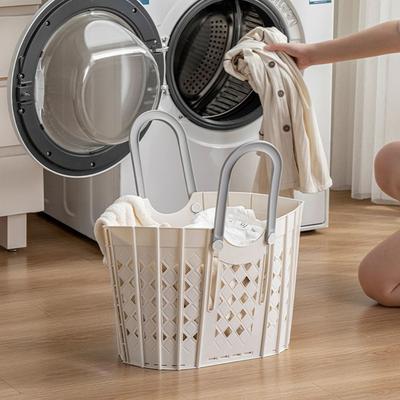 Plastic Dirty Clothes Basket With Adjustable Handles Collapsible Laundry Hamper Foldable Design Dirty Clothes Organizer