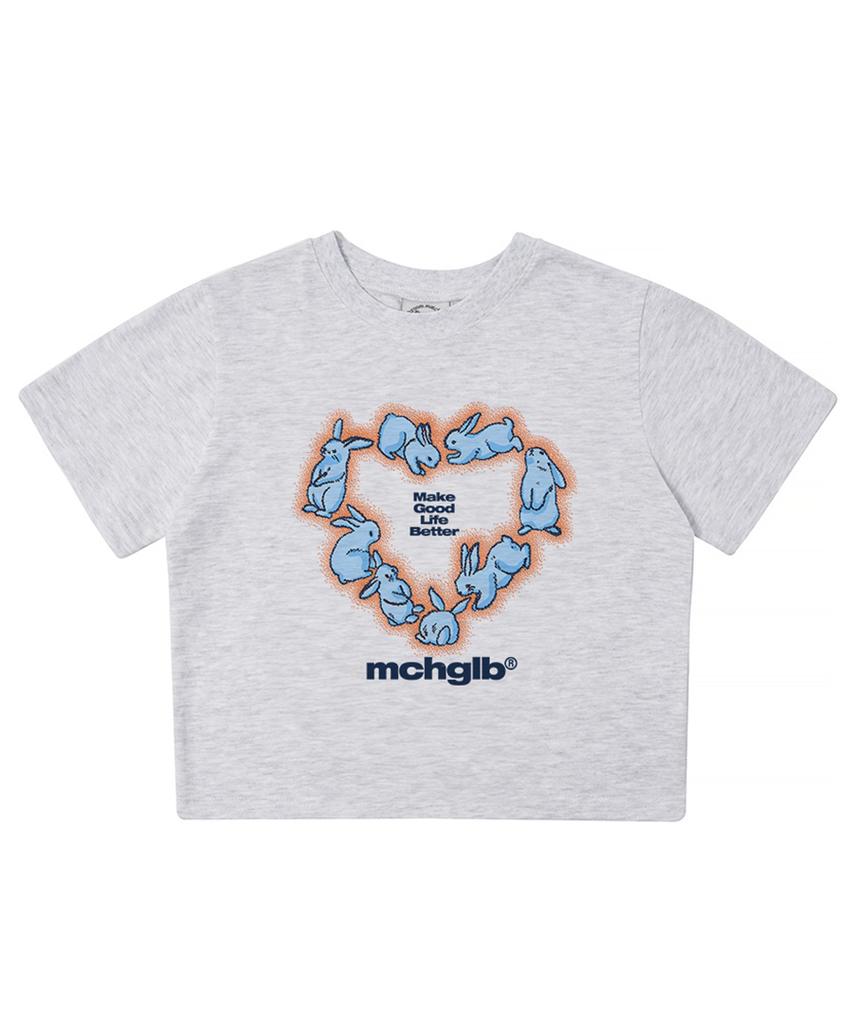 MATCHGLOBE Heart Rabbit Crop Top (Light Melange)