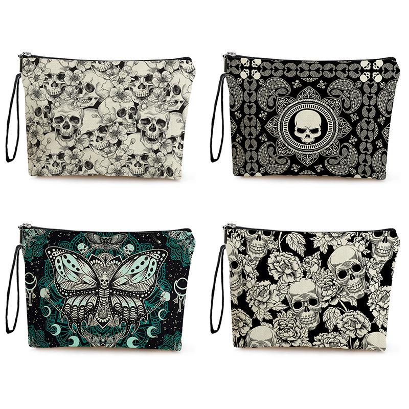 Skull Makeup Bag: Double-Sided Zipper Toiletry Organizer with 3D Print Design