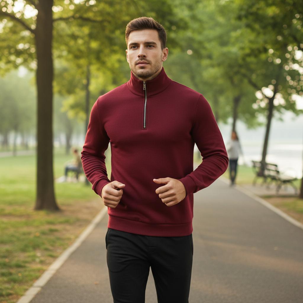 Men's Quarter Zip Pullover Sweater - Solid Color Long Sleeve Casual Top Slim Fit Half Zip Sweatshirt for Autumn & Winter Outwear