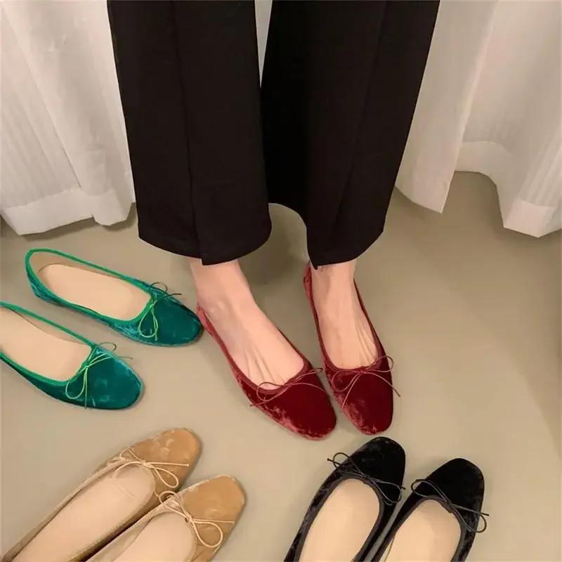 Slip On Women Velvet Flat Fashion Elegant Butterfly-knot Spring Autumn Classics Ladies Comfort Soft Sole Mary Jane Shoe Non-slip