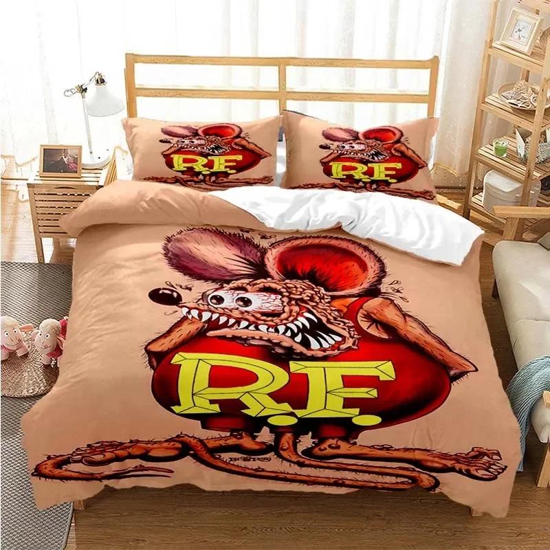 Rat Fink Mode Digitaldruck Bettwäsche Set Einzelbett Twin Doppelbett Queen King Cal King Größe Bettwäsche Set