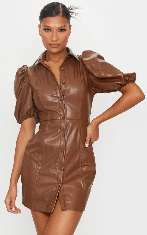 

Коричневый Стильный Натуральный Настоящий Повседневный Кожаный Ягненок Мягкое Платье Женское 3XL коричневый