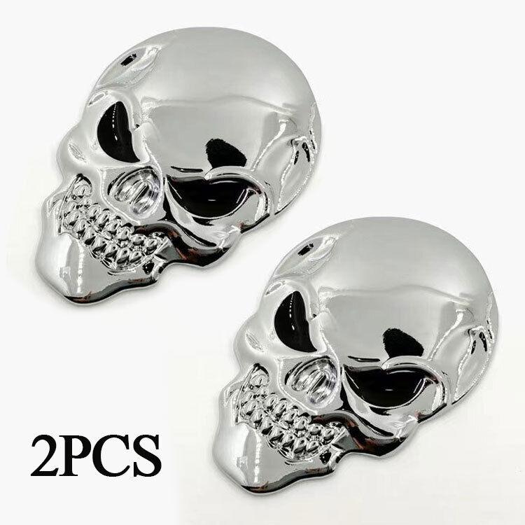 2x 3D Big Black Metal Skull Skeleton Evil Bone Car Emblem Badge Decal Sticker