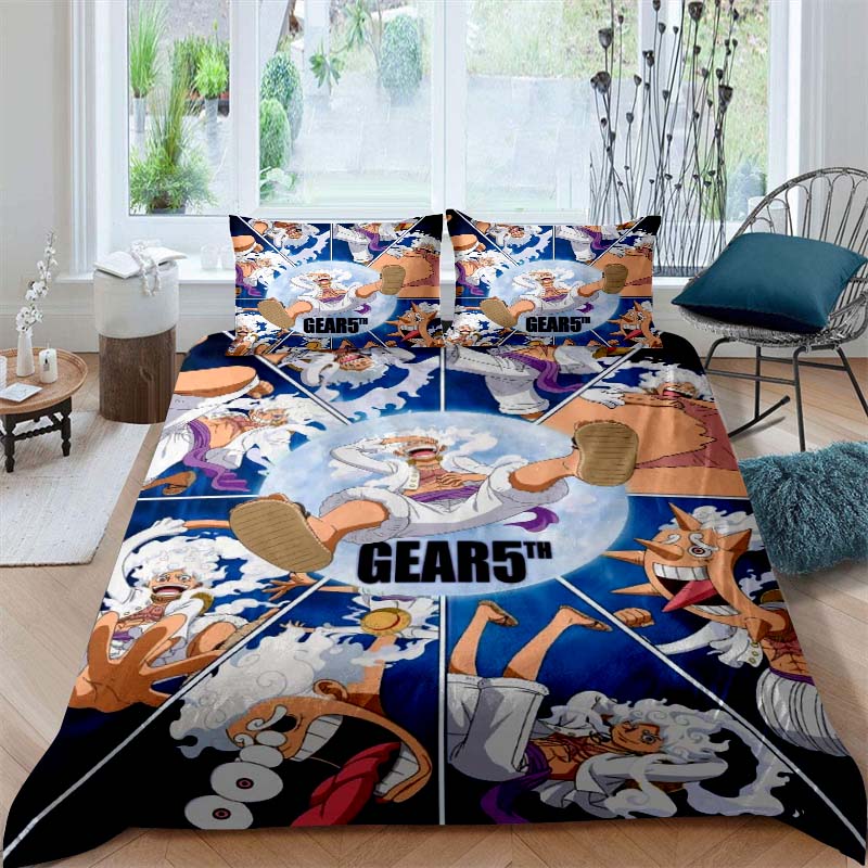 A Set of ONE PIECE Themed Bedding, 3D Digitally Printed, All-season Polyester Duvet Cover and 2 Pillowcases.