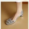 Temperament Versatile High Heels Women's 2025 New Spring and Summer Women's Shoes Square Head Silver Rhinestone Light Mouth Work Shoes