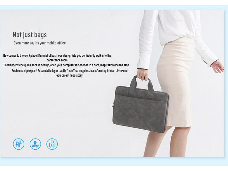 13"–16" Light Grey PU Sheepskin Laptop Bag: Delicate Touch, Splash-Proof, Shockproof.