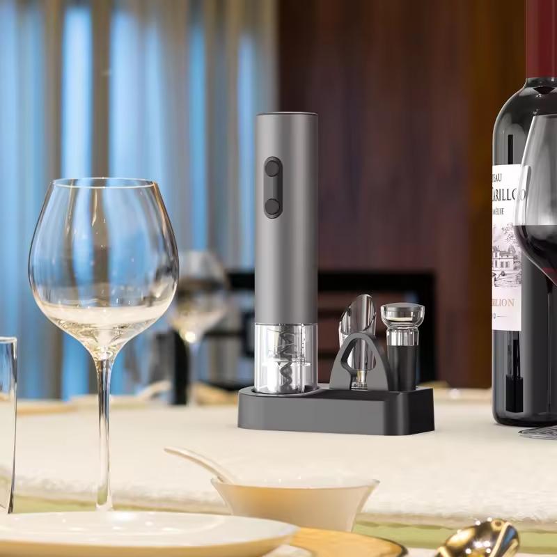 4 In 1 Smart Kitchen Accessories Electric Wine Opener Gift Set with Wine Stopper,Wine Pourer,Storage Base