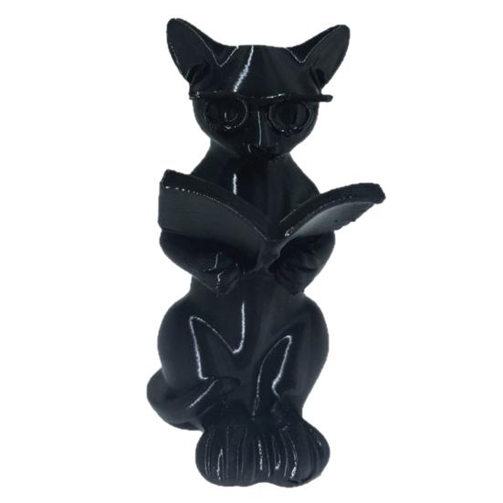 Yousheng 3D Printed Reading Cat Statue, Holding Book Glasses Cat Figurine, Modern Decorative Animal Sculpture for Home Office чёрный