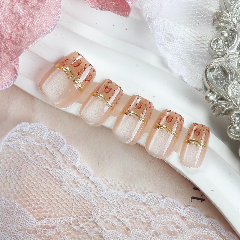 30pcs Cat Eye Petal Gold Ring Manicure Tips - Short Wearable High-Grade Nails