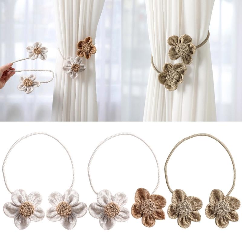 2Pcs Japanese Flower Curtain Tiebacks Bohemian Iron Rope Curtain Drapes Holder Clip Drapery Holdback Farmhouses Decors