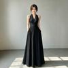 French sleeveless super large swing skirt women's summer new V-neck waist travel waist thin solid color dress