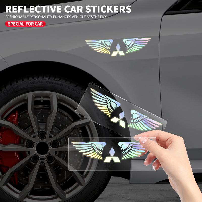 Car Logo Angel Wings Decoration 3D Reflective Waterproof Sticker For Mitsubishi ASX Lancer Pajero Outlander L200 Delica Eclipse
