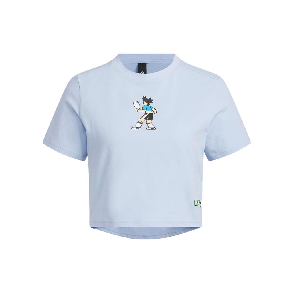Adidas Graphic Tee Logo Embroidered Letter Print Crop Top Women Tops Light-Pink Blue HY2819