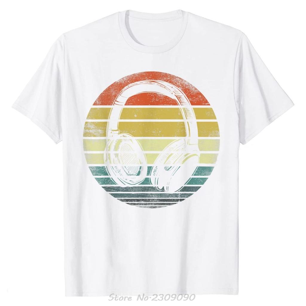 Music Lover Producer DJ Gifts Funny Retro Headphones TShirt Fashion Loose Cotton T Shirt Men Oneck Tops Tees Fitness Tshirt