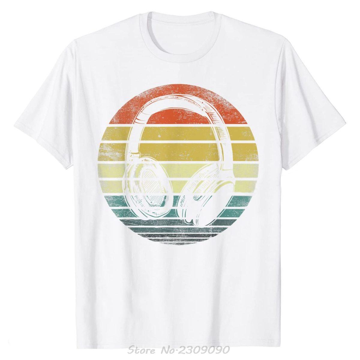 Music Lover Producer DJ Gifts Funny Retro Headphones TShirt Fashion Loose Cotton T Shirt Men Oneck Tops Tees Fitness Tshirt S