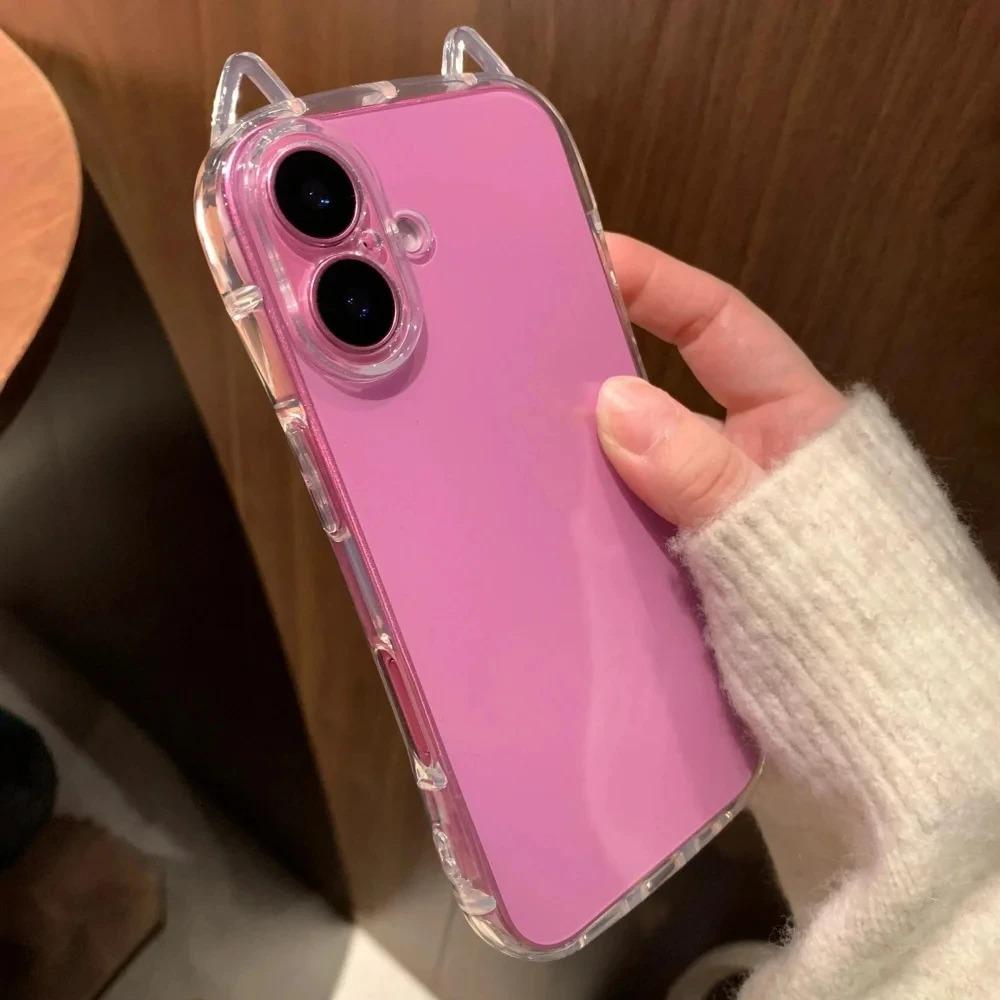 Lyxigt 3D kattöron sött genomskinligt skal till iPhone 14 15 16 Pro Max Plus 11 12 13 X Xr Xs 7 8 SE 2 genomskinligt stötsäkert mjukt skal
