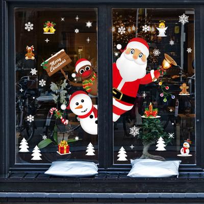 Christmas Wall Sticker Cartoon New Year Decoration Vinyl Decal for Home Window Glass Festival Spring Festival Gift