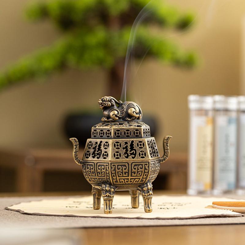 Quadruped Alloy Incense Burner Household Indoor Tea Room Office Tabletop Decoration Purification Incense Coil Aromatherapy Stove