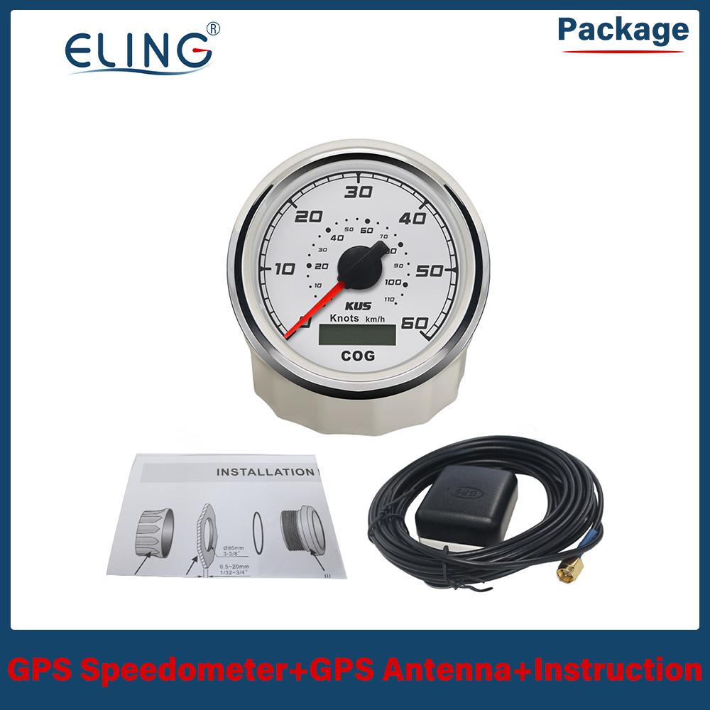KUS New 85mm 3 3/8" Waterproof Marine Boat Vessels GPS Speedometer 30 knots 60 knots with Red Yellow Backlight