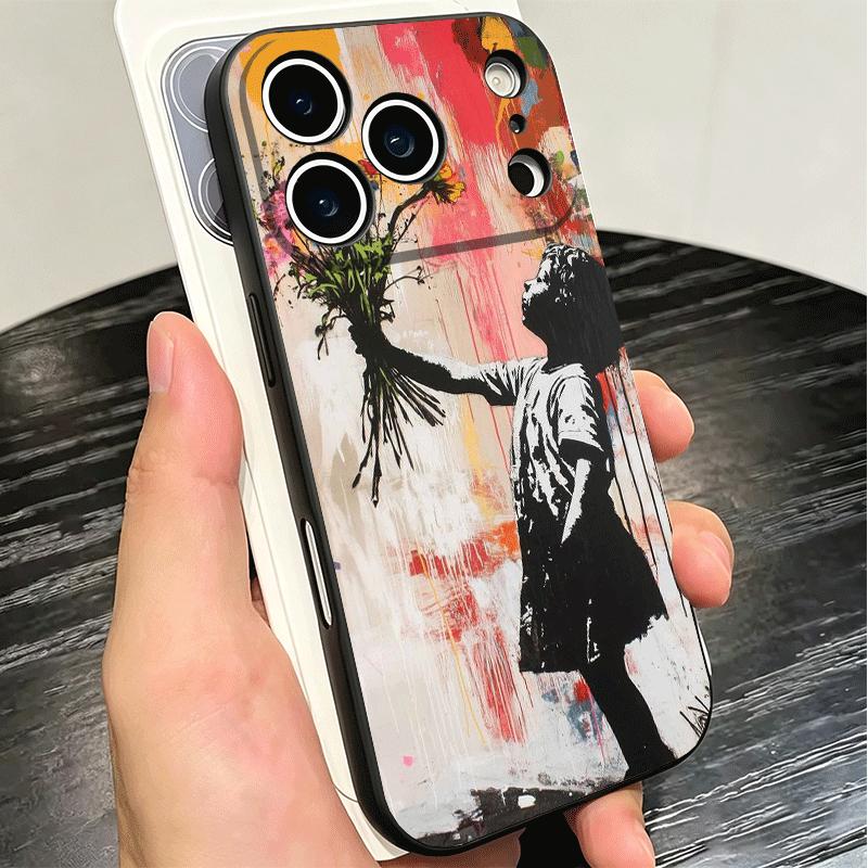 B-Banksy Art Graffiti Artist Soft Phone Case for iPhone 16 16E 17 Air 15 Pro Max 14 Plus 13 Mini 11 12 7 Black Cover Back Shell