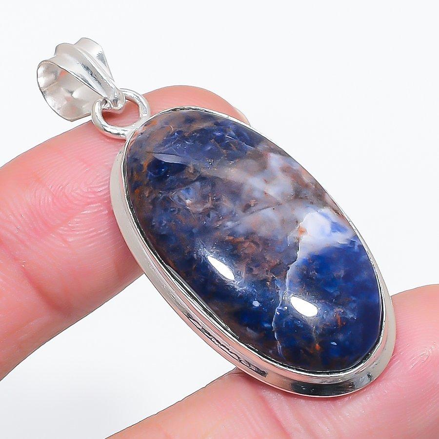 Natural Sodalite Gemstone 925 Sterling Silver Jewelry Pendant 2.01" N1h34