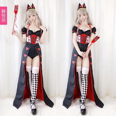 Halloween Wonderland Queen of Hearts Poker Queen Costume Sexy Casino Clown Costume Witch Costume Masquerade