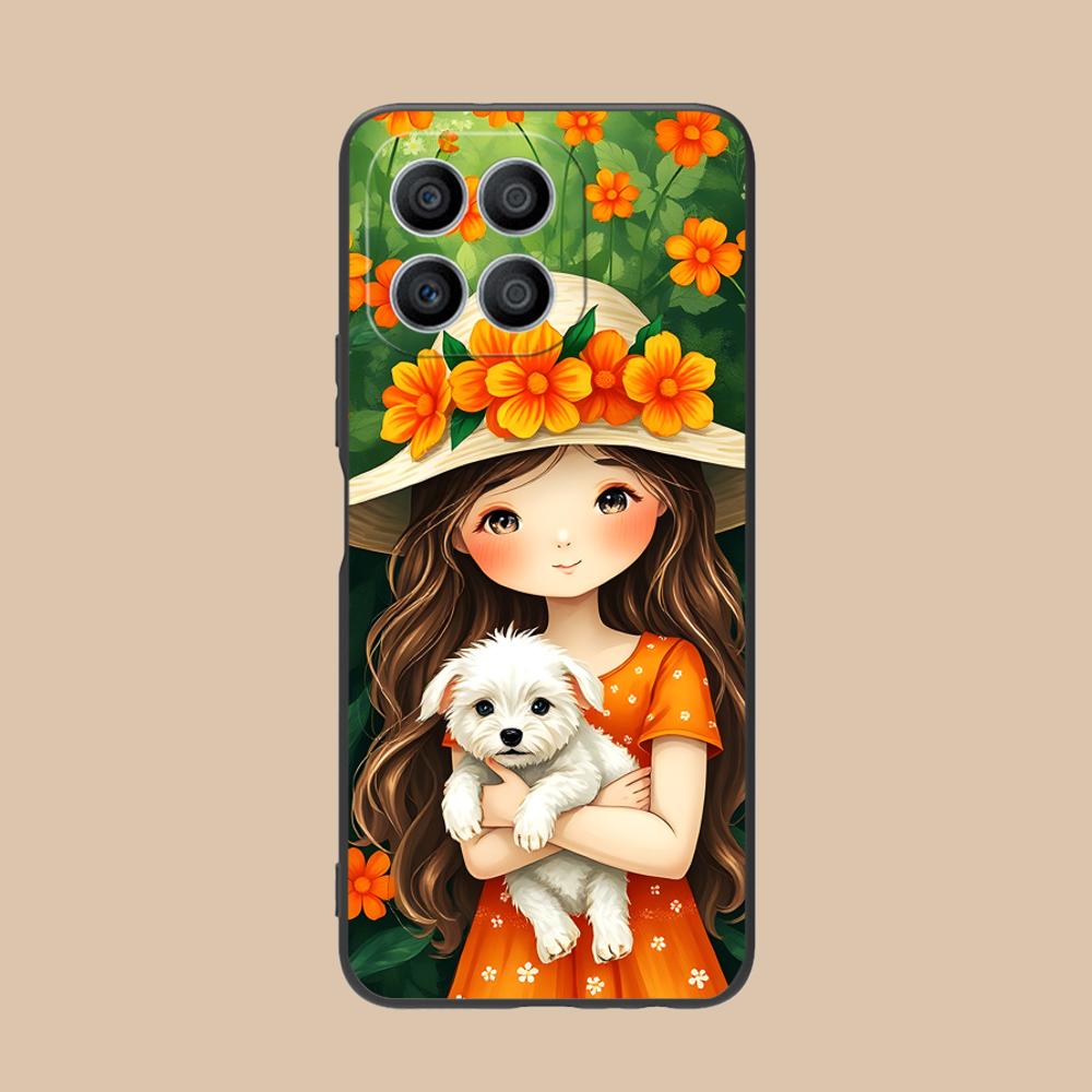 Girl Dog Puppy Matte TPU Mobile Phone Case for Honor 90 80 70 60 50 30 20 10 9 8 7 Pro S SE Lite 5G Colorful Printing Cover