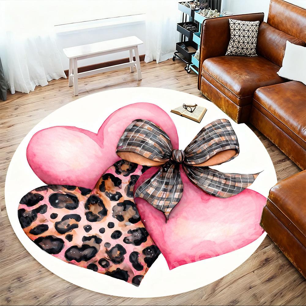 1PC heart leopard print Office Round Area Rug, Under Office Chairs Bedroom Living Room Home Decor, Carpet for Office -1110157