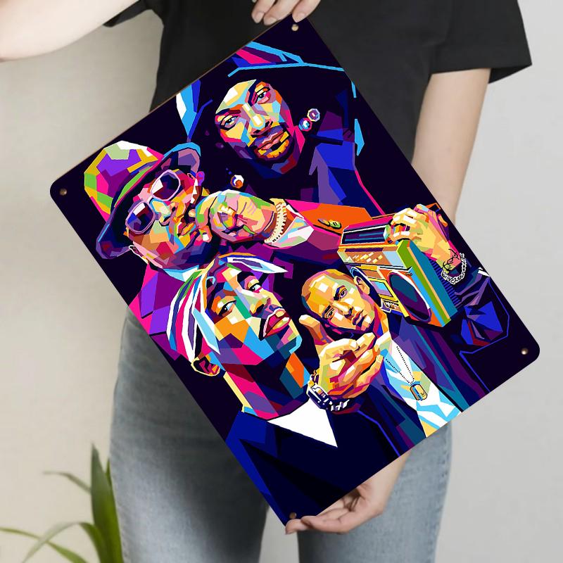 Urban Hip Hop Legends Pop Art Metal Wall Decor Vintage Boombox Music Culture Decorative Iron Painting 20x30cm（7.8x11.8inch）