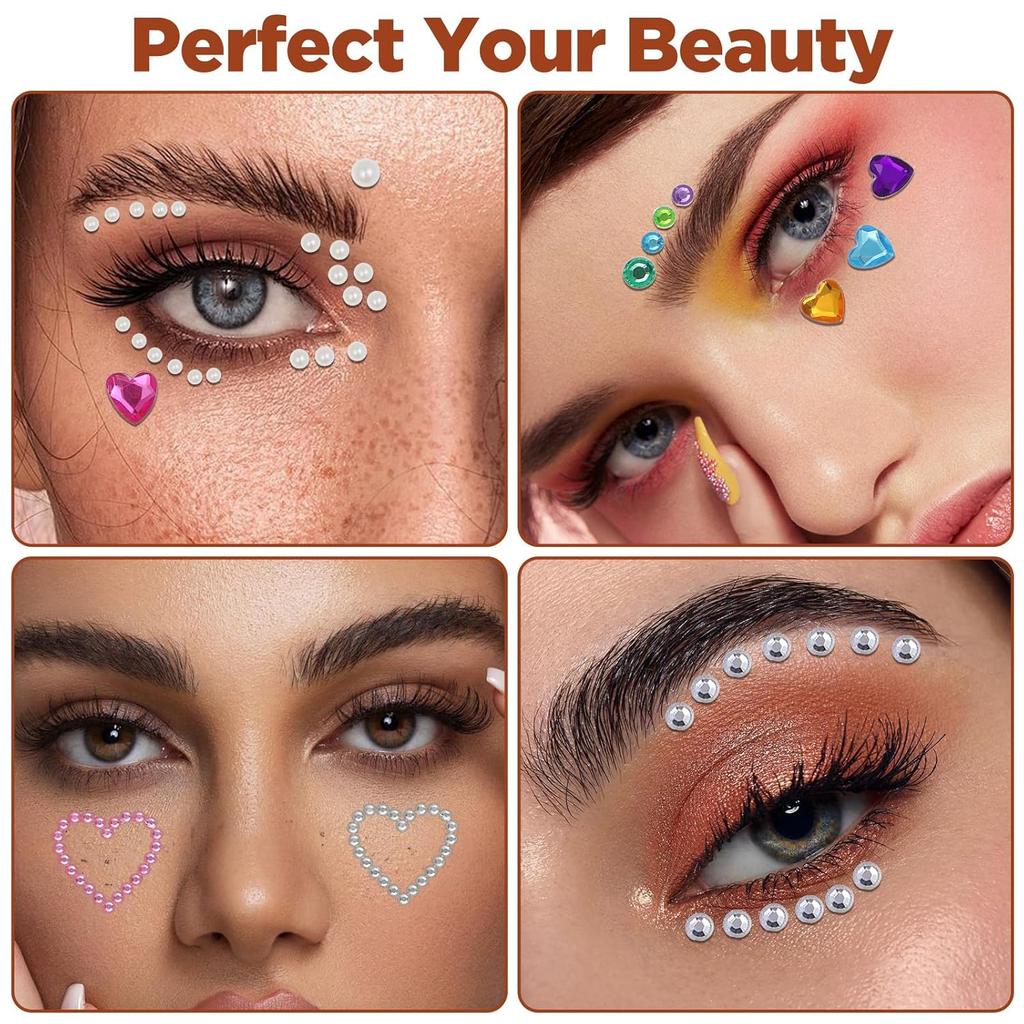 5 PCS Self Adhesive Face Gems Rhinestones Pearl Stickers Face Gems Heart Star Moon Shape Jewels Rhinestone Stickers Hair Accessories for Faces Eye