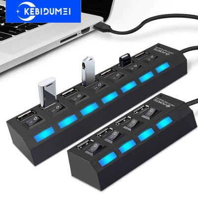 4/7 portu USB centrmezgls ar ieslēgšanas/izslēgšanas slēdzi LED apgaismojums USB 2.0 centrmezgla ātrgaitas adapteris pārnēsājams USB sadalītājs datoru klēpjdatoru piederumiem