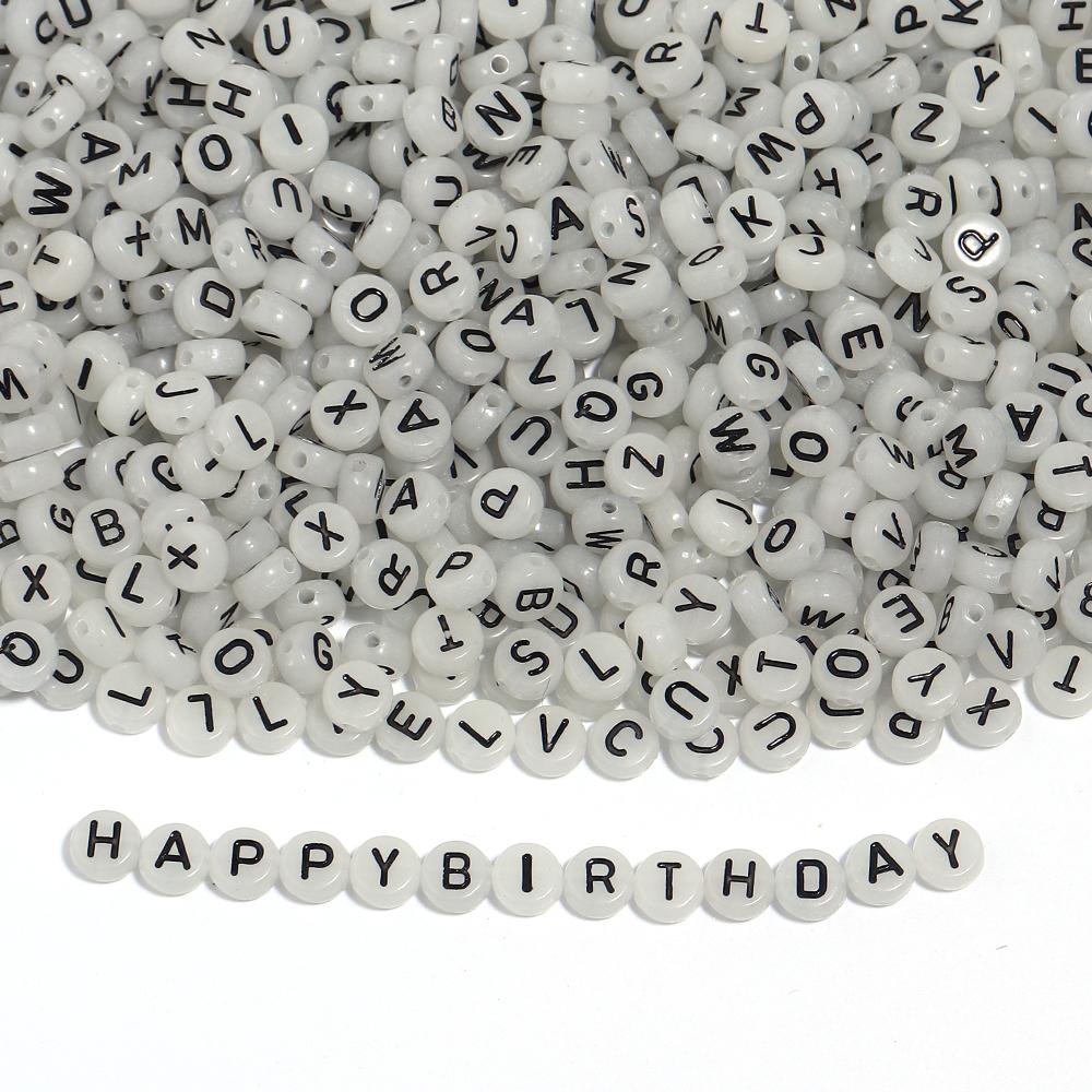 100pcs 7mm Acrylic Luminous Beads Flat Round Alphabet Loose Spacer Beads For Jewelry Making DIY Bracelets Necklace Accessories