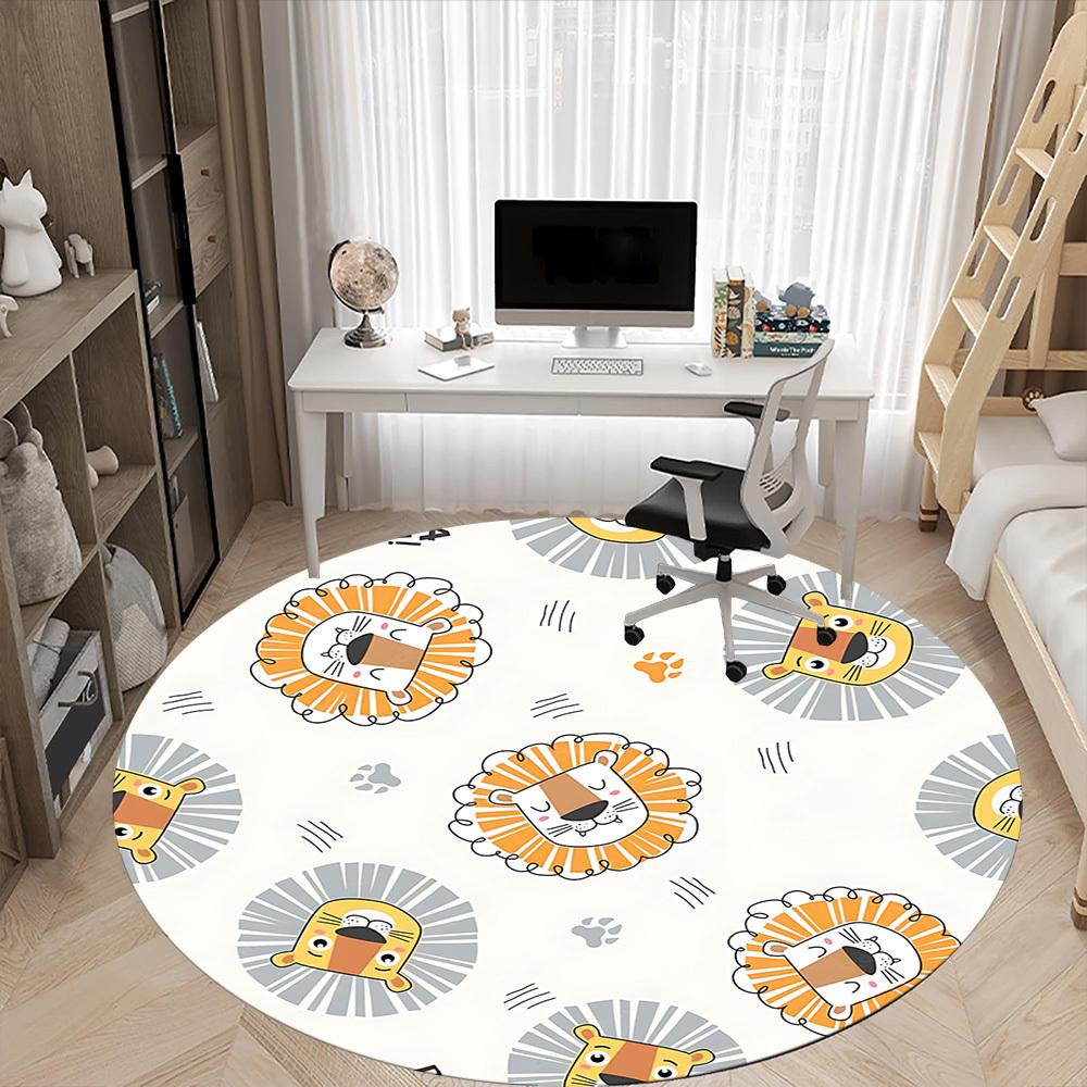 1pc Lion Face Pattern Carpet for Office Non Slip, Round Carpet, Soft & Comfortable, Carpet for Office, Lightweight Round Floor Mat