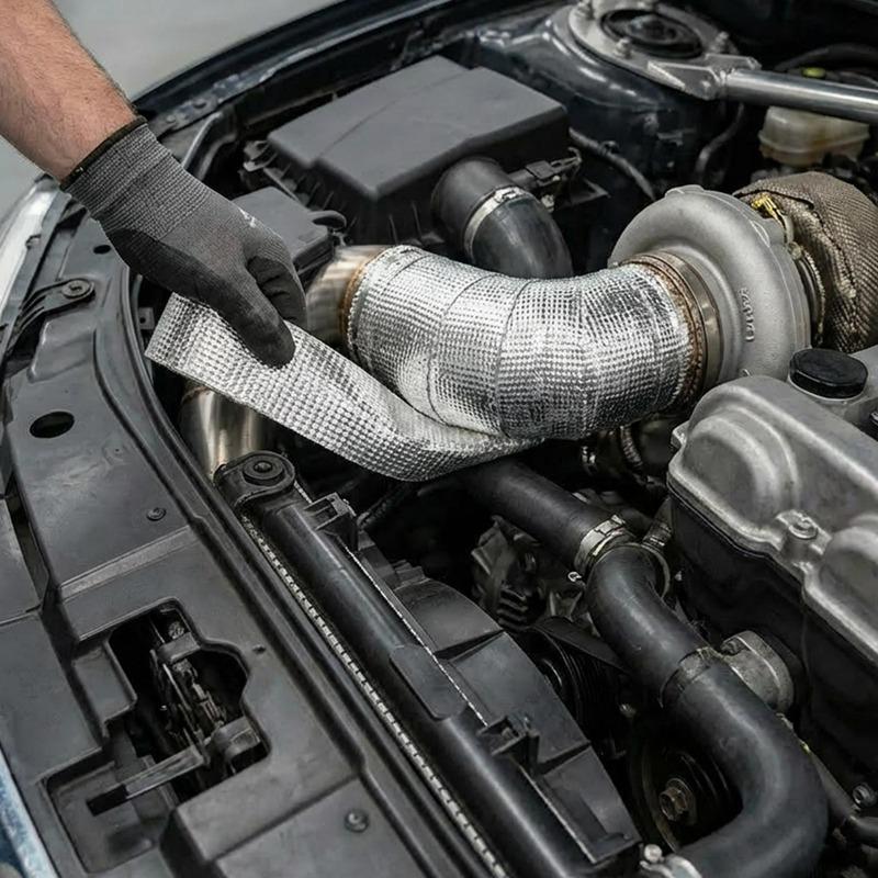 5M Exhaust Pipe Heat Wrap Tape 2000℉ High Temp Fiberglass Aluminum Foil Thermal Shield for Car Motorcycle Truck Exhaust Header