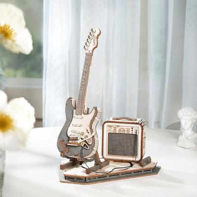 Robotime Rokr 3D Wooden Puzzles Guitar Craft Model Kits 140 Pieces Build Musical Instruments for Adults