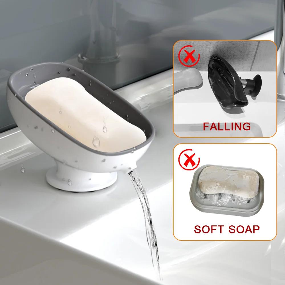 Super Suction Cup Soap Dish Self Draining Soap Box Kithcen Sponge Holder Soap Container Bathroom Soap Holder Soap Box Drain