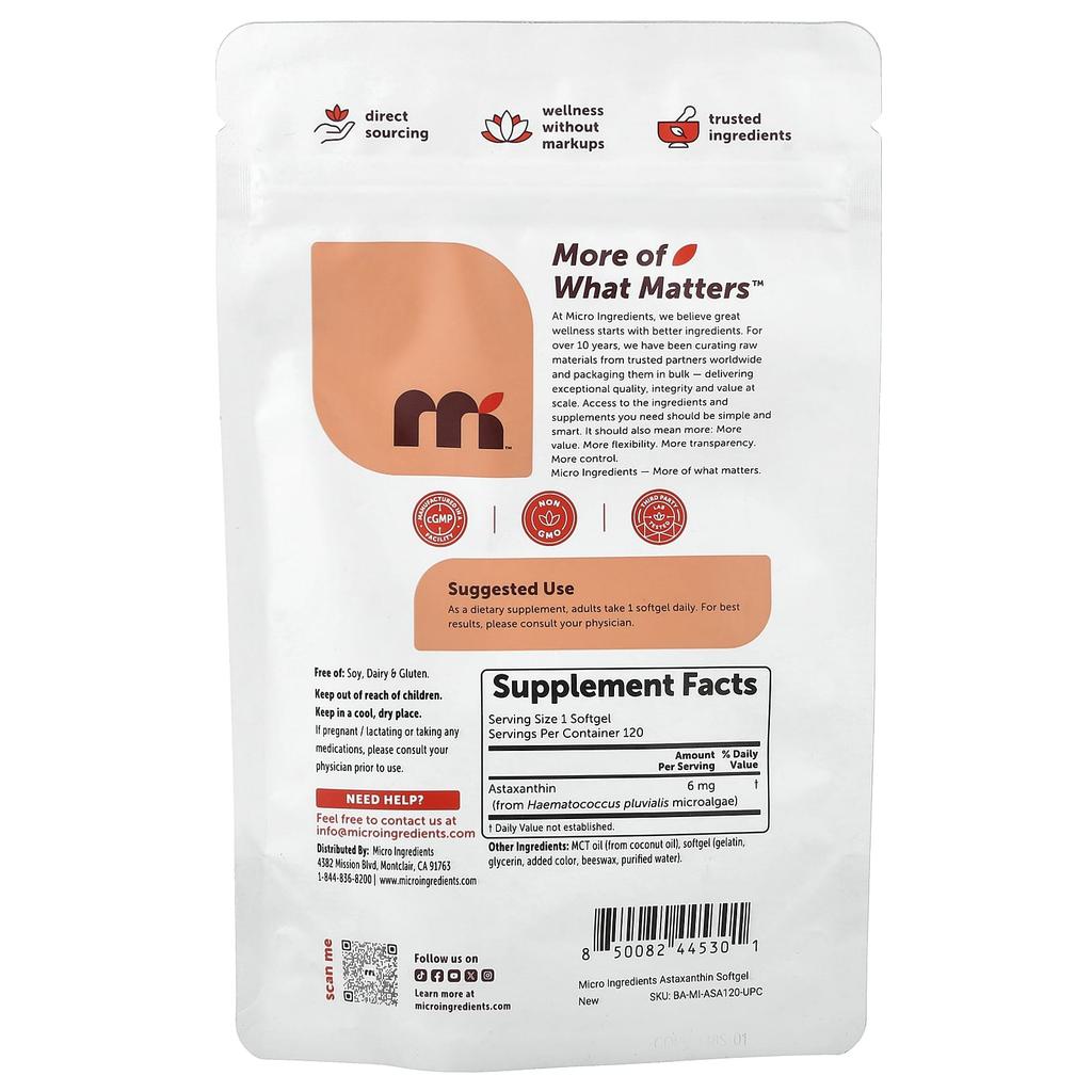Micro Ingredients, Astaxanthin, 6mg, 120 Softgels