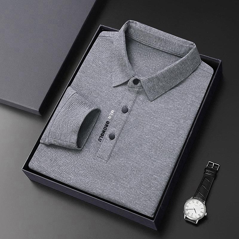 Autunno Nuovo T-Shirt Lunga da Uomo Polo con Risvolto Gioventù Business Slim Tinta Unita Manica Lunga Abbigliamento da Uomo