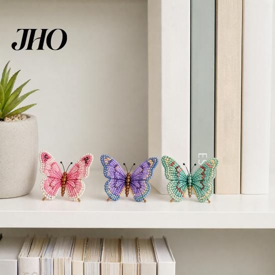 Entspannende Bastelprojekte 3D Perlen Schmetterling Set, Kleines Tier DIY Handgemachtes Kunst Set für Erwachsene mit Anleitung, Süßes 4er-Pack Schmetterlinge Perlenstickerei