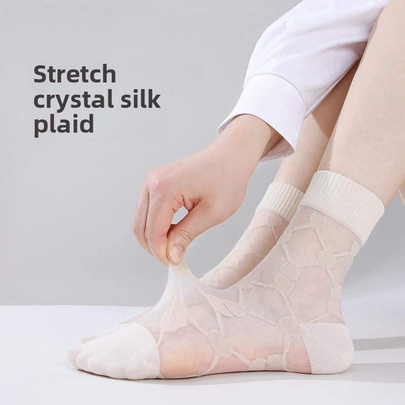 5 Pairs Spring and Summer Socks Women's Mid-tube Socks Love Card Boneless Crystal Stockings
