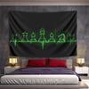 Landscape Wall Tapestry Neon Green Chess Pieces Heartbeat ECG, Black, Wide Decor for Adult Game Room Gift