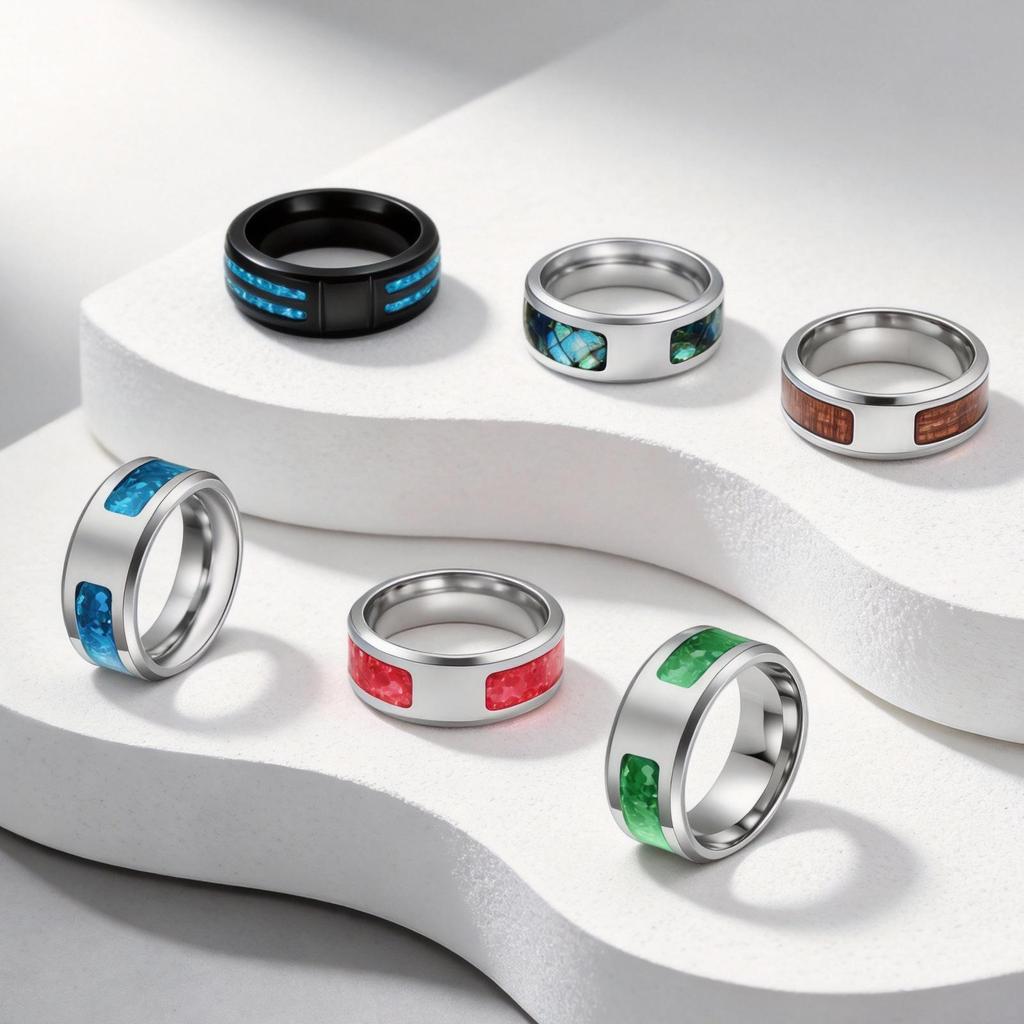 Men's Fashion Titanium Steel Opal Ring with Personalized Laser Engraving Option