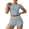 1011 European and American fashion casual set, jacquard wood ear edge, slim fit, elegant home round-neck short-sleeve short-sleeve shorts two-piece