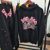 European and American Trendy Brand Sp5der Spider Web Print Hooded Sweater for Men and Women Loose Heavy Fleece Hip Hop Couple Hoodie