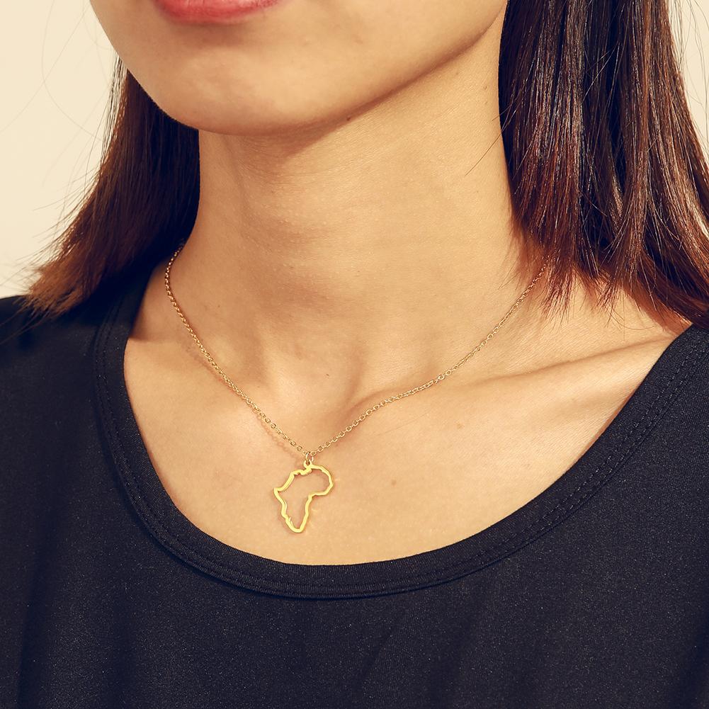 Hollow Out African Map Pendant Necklace Stainless Steel Men's and Women's Simple  South Africa Necklace Jewelry Gift Wholesale