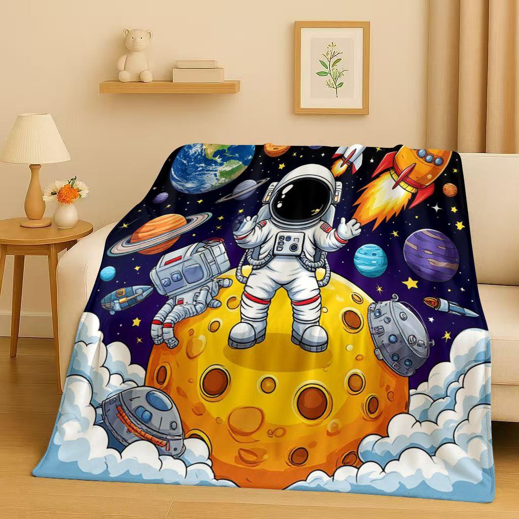 3D Cartoon Astronaut Spaceman Planet Flannel Blanket,Ultra Soft Plush Throw for Home Bedroom Bed Sofa Cover Kid Christmas Gift