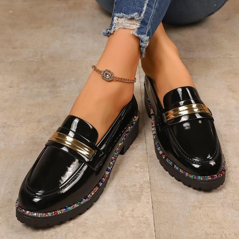 Women's Spring/Autumn Loafers - New Style Round-Toe British-Style Chunky Sole Height-Enhancing Slip-On College Shoes