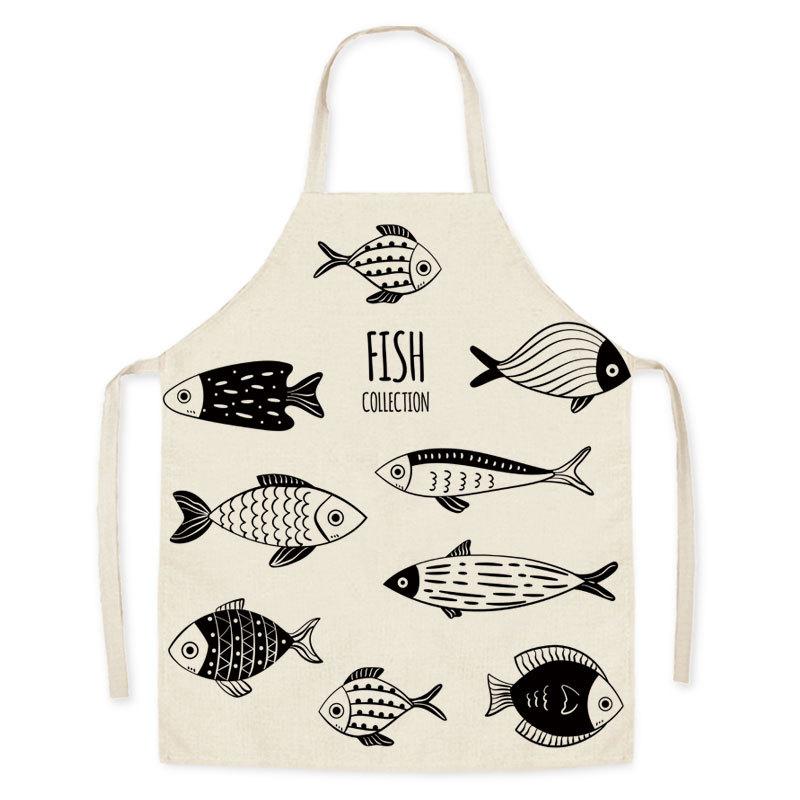 1Pcs Kitchen Apron Cartoon Whale Printed Sleeveless Cotton Linen Aprons Men Women Home Cleaning Tools 55*68cm